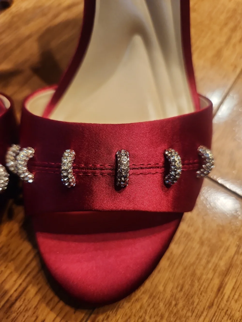 Jessica Simpson Red Satin Rhinestone Stiletto Sandals Size 9M